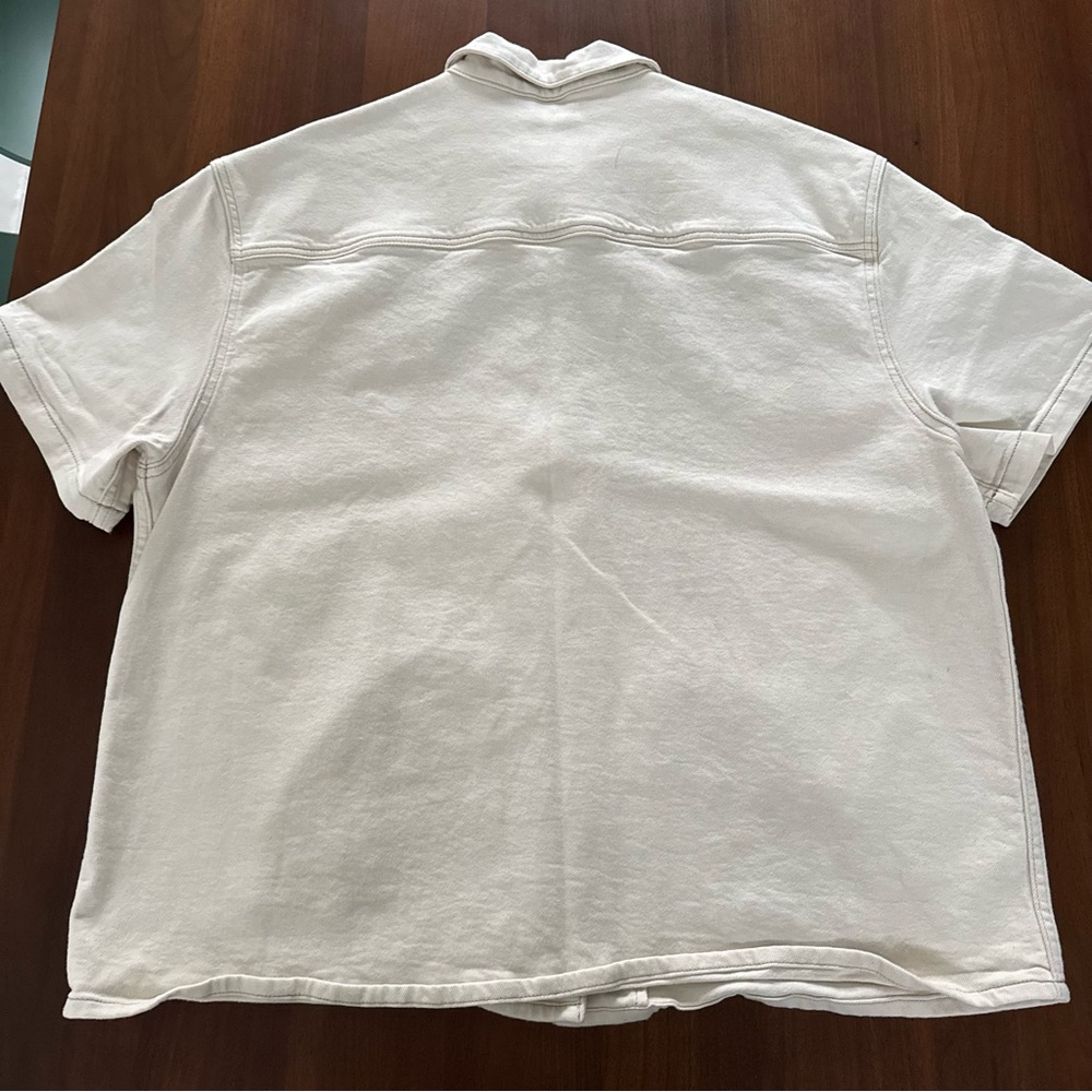 Reclaimed Vintage Cream Denim Short Sleeve Button-Up Shirt with Embroidery - Picture 14 of 15